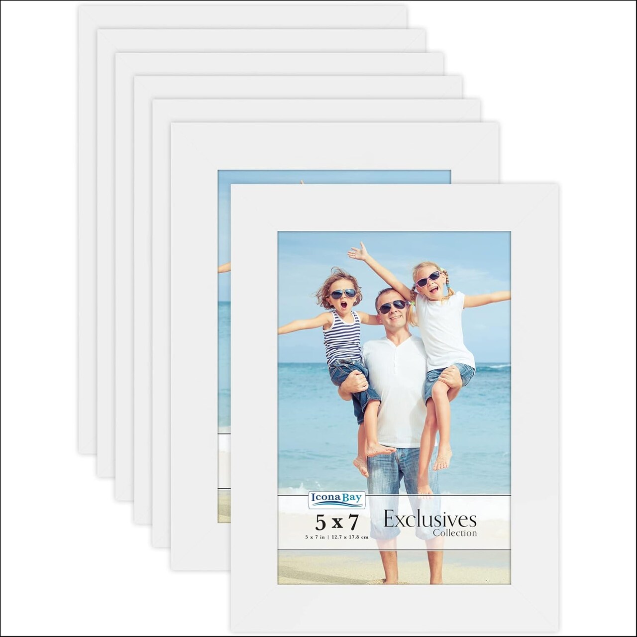5x7 Picture Frames (White, 12 Pack), Sturdy Wood Composite Photo Frame, Sleek Design, Table Top or Wall Mount, Exclusives Collection